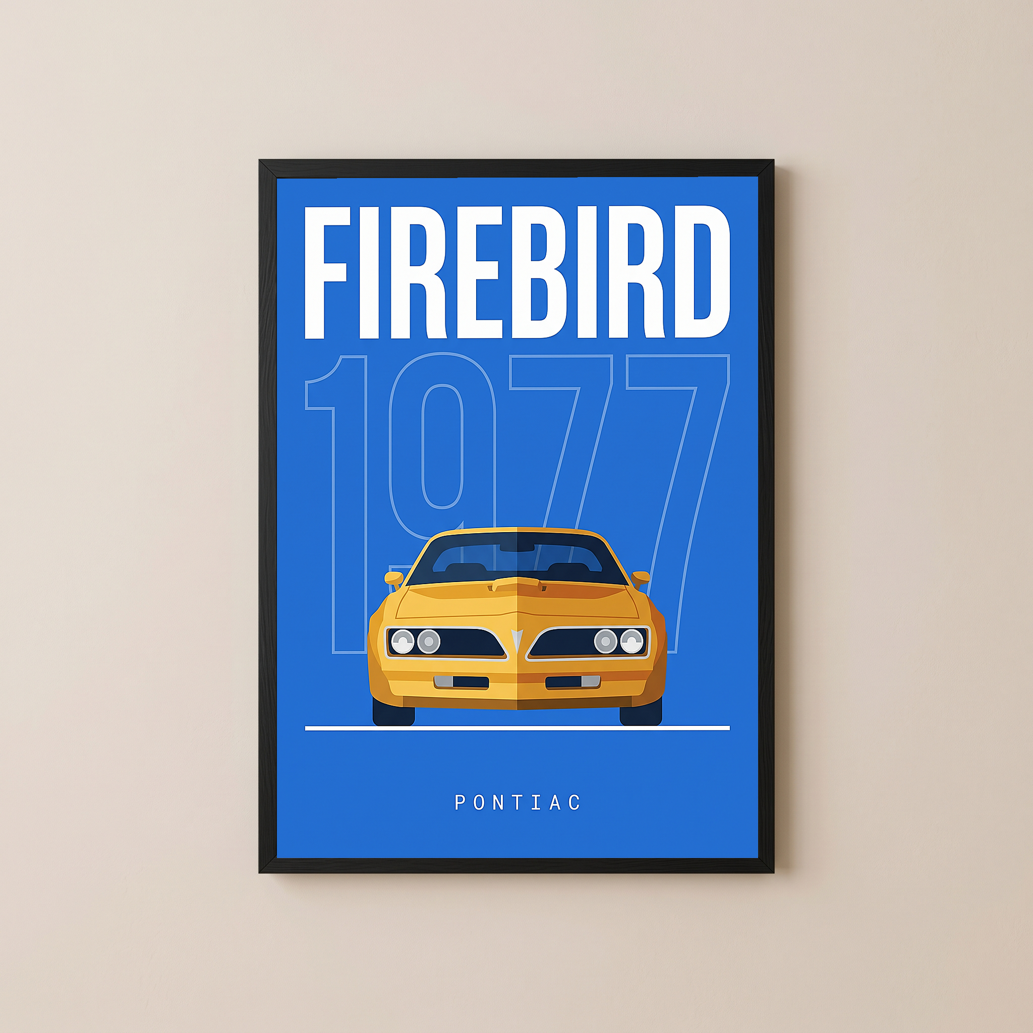 Pontiac Firebird 1977 Minimalist Poster — Blue Muscle Car Line Art