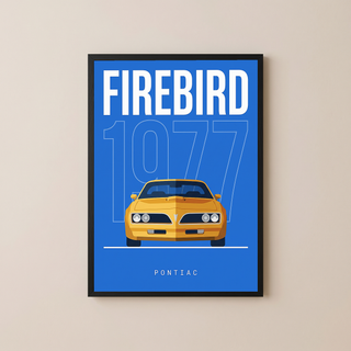 Pontiac Firebird 1977 Minimalist Poster — Blue Muscle Car Line Art