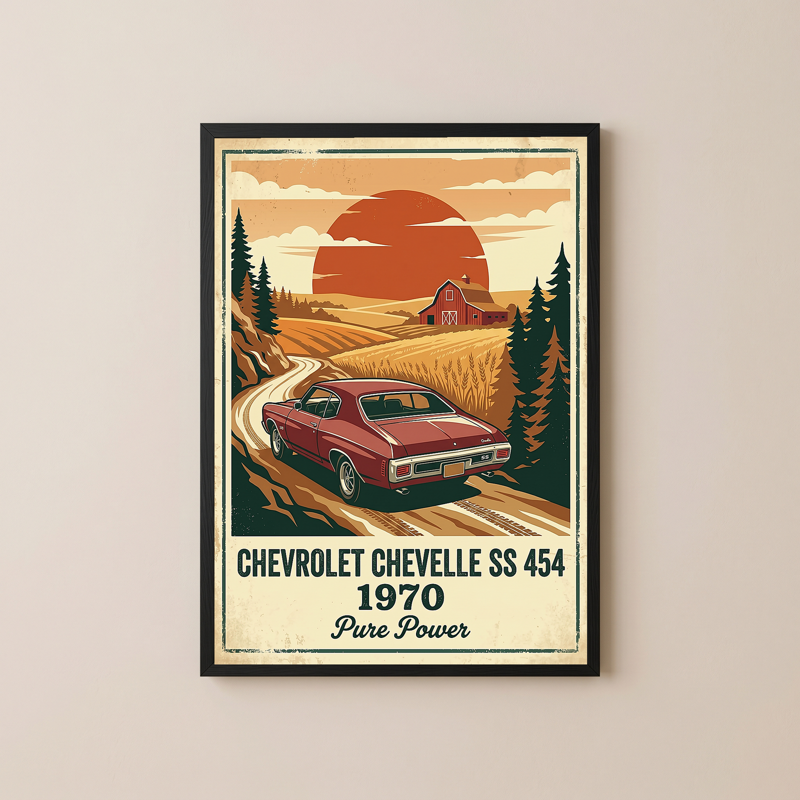 Chevrolet Chevelle SS 454 1970 V5 Poster — Vintage Muscle Car Country Lane Sunset