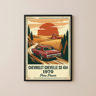 Chevrolet Chevelle SS 454 1970 V5 Poster — Vintage Muscle Car Country Lane Sunset