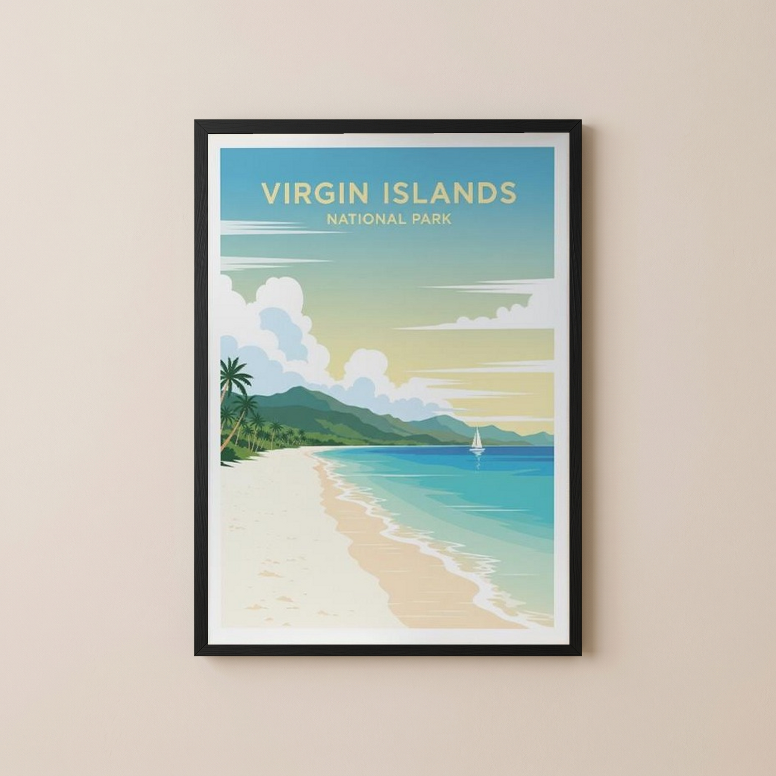 Virgin Islands National Park Poster — Vintage St. John Caribbean Beach Sailboat Print