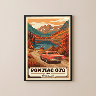 Pontiac GTO 1964 V4 Poster — Vintage Muscle Autumn Mountain Lake Print