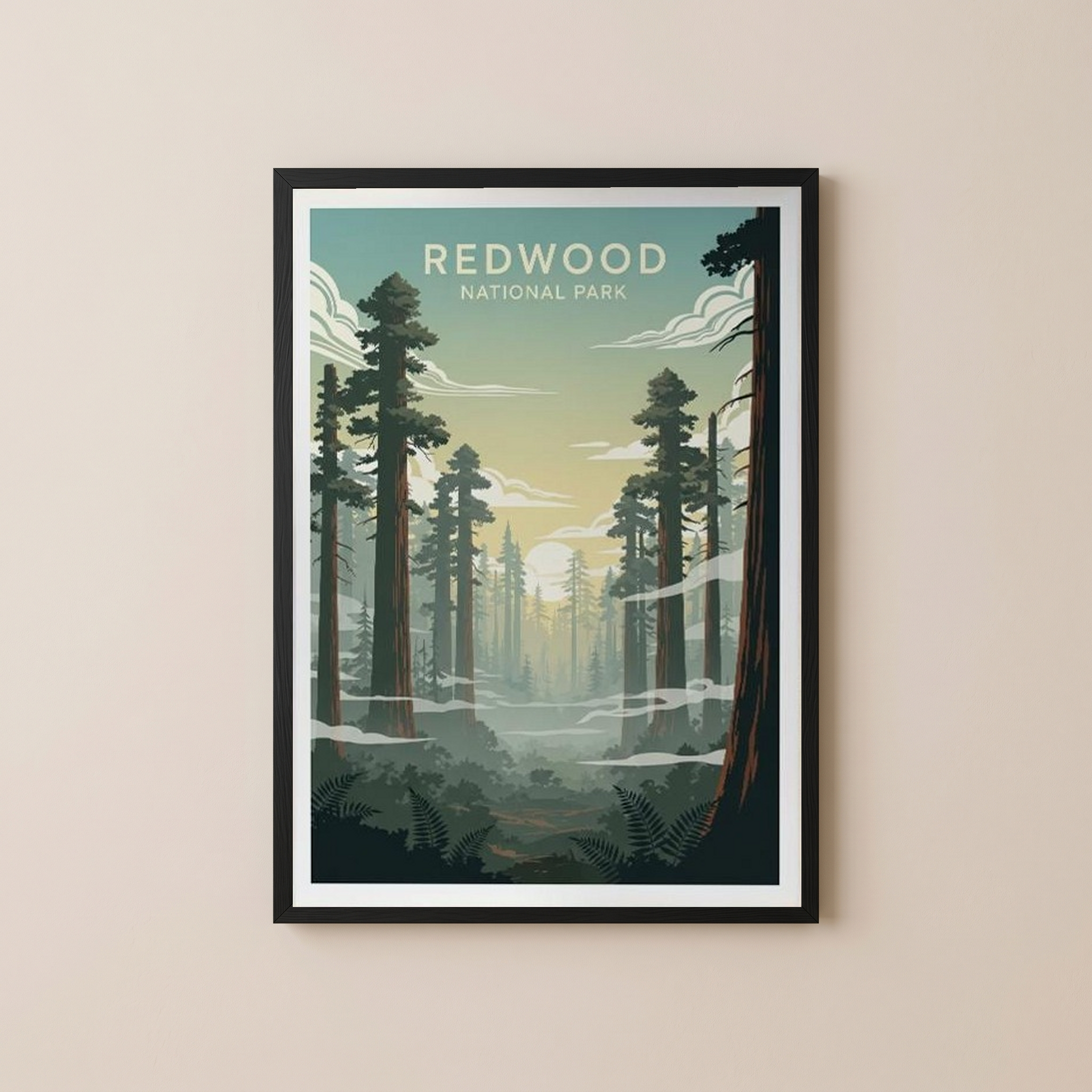 Redwood National Park Poster — Vintage California Towering Forest Print