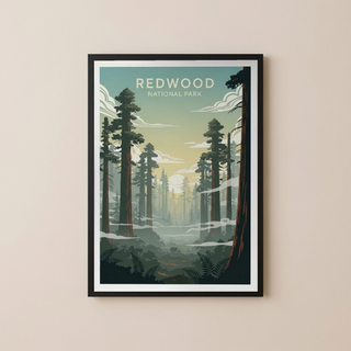Redwood National Park Poster — Vintage California Towering Forest Print