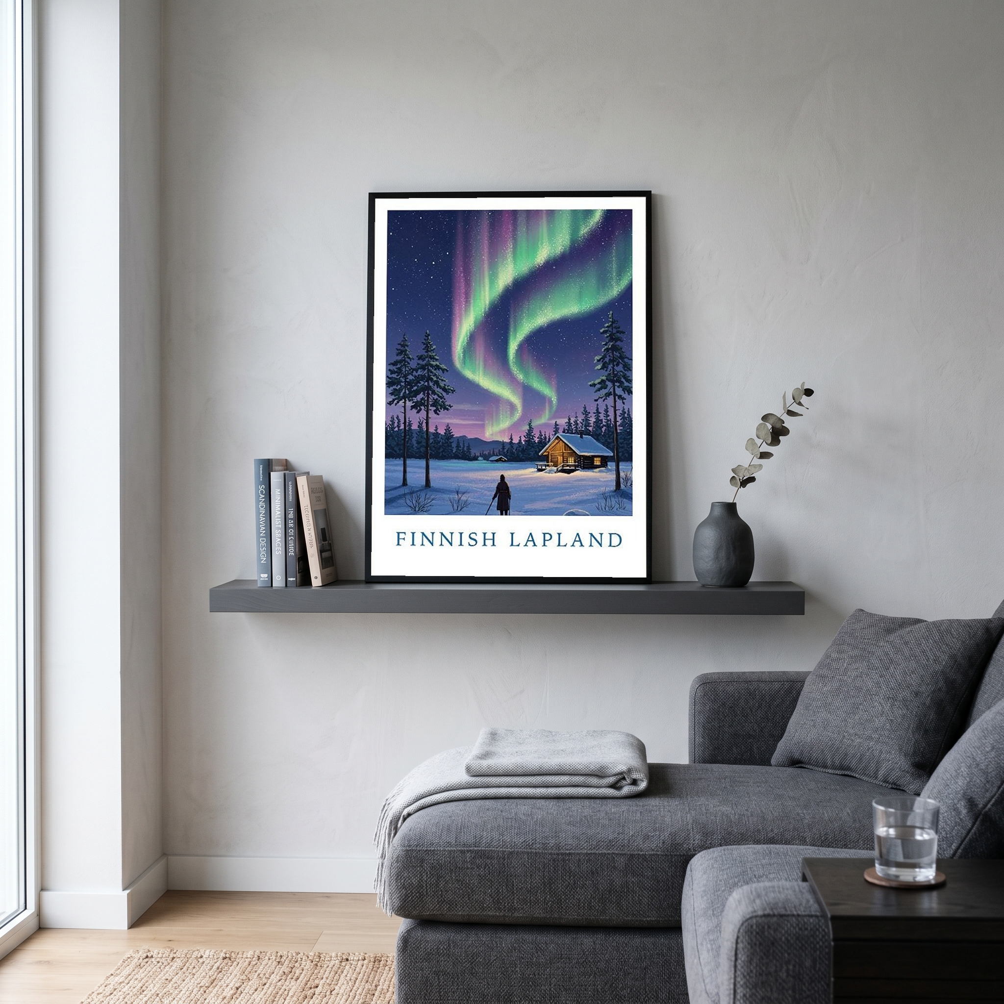 Finnish Lapland — Northern Lights Cabin Winter Wall Art Print