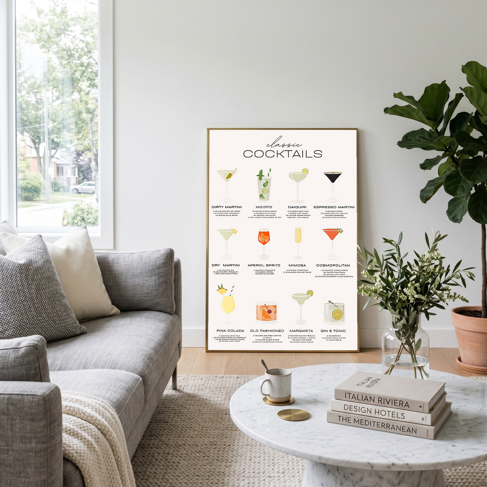 Classic Cocktails Wall Art Print — Vintage Bar Menu Poster