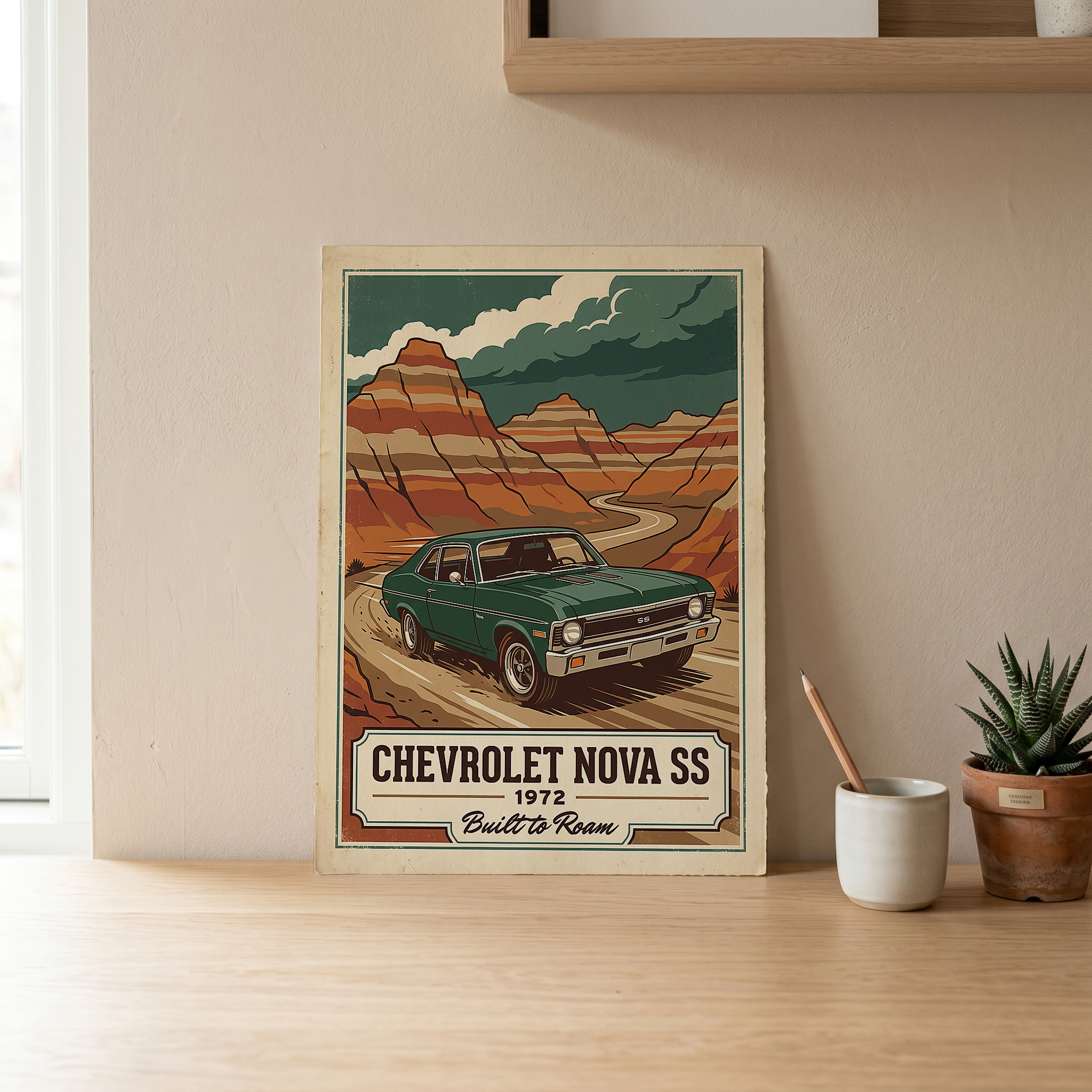 Chevrolet Nova SS 1972 V3 Poster — Vintage Muscle Badlands Canyon Print