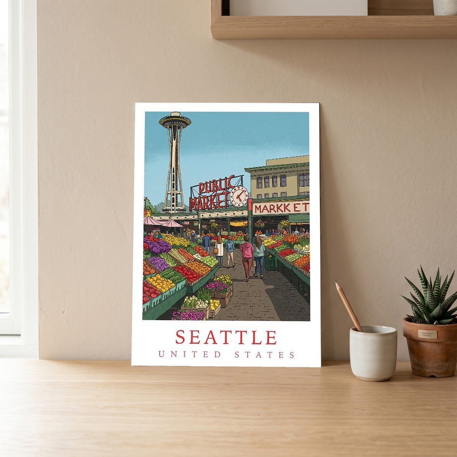 Seattle USA — Pike Place Market Space Needle Wall Art Print