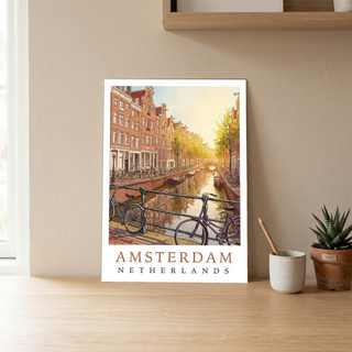 Amsterdam Netherlands Travel Poster — Canal House Bicycle Print