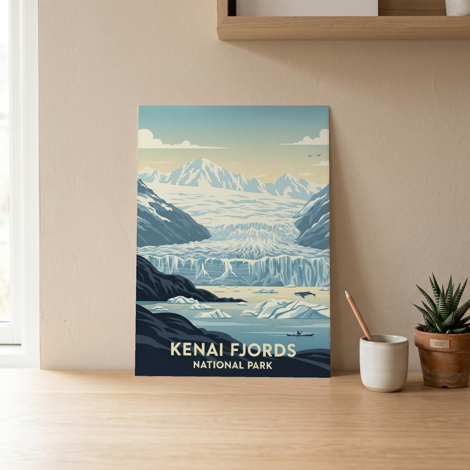 Kenai Fjords National Park Poster — Vintage Alaska Glacier Whale Kayak Print