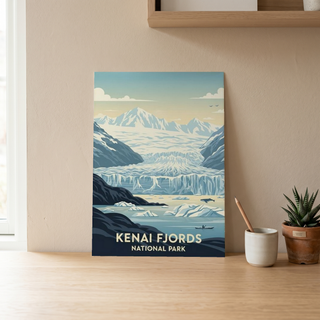 Kenai Fjords National Park Poster — Vintage Alaska Glacier Whale Kayak Print