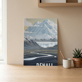 Denali National Park Poster — Vintage Alaska Caribou Mount McKinley Print