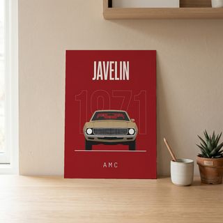 AMC Javelin 1971 Minimalist Poster — Red Muscle Car Line Art