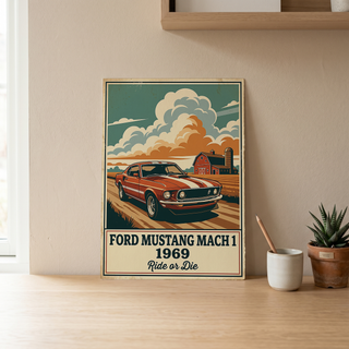 Ford Mustang Mach 1 1969 Poster — Vintage Muscle Country Sky Barn Print