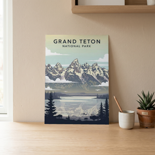 Grand Teton National Park Poster — Vintage Wyoming Bison Jackson Lake Print