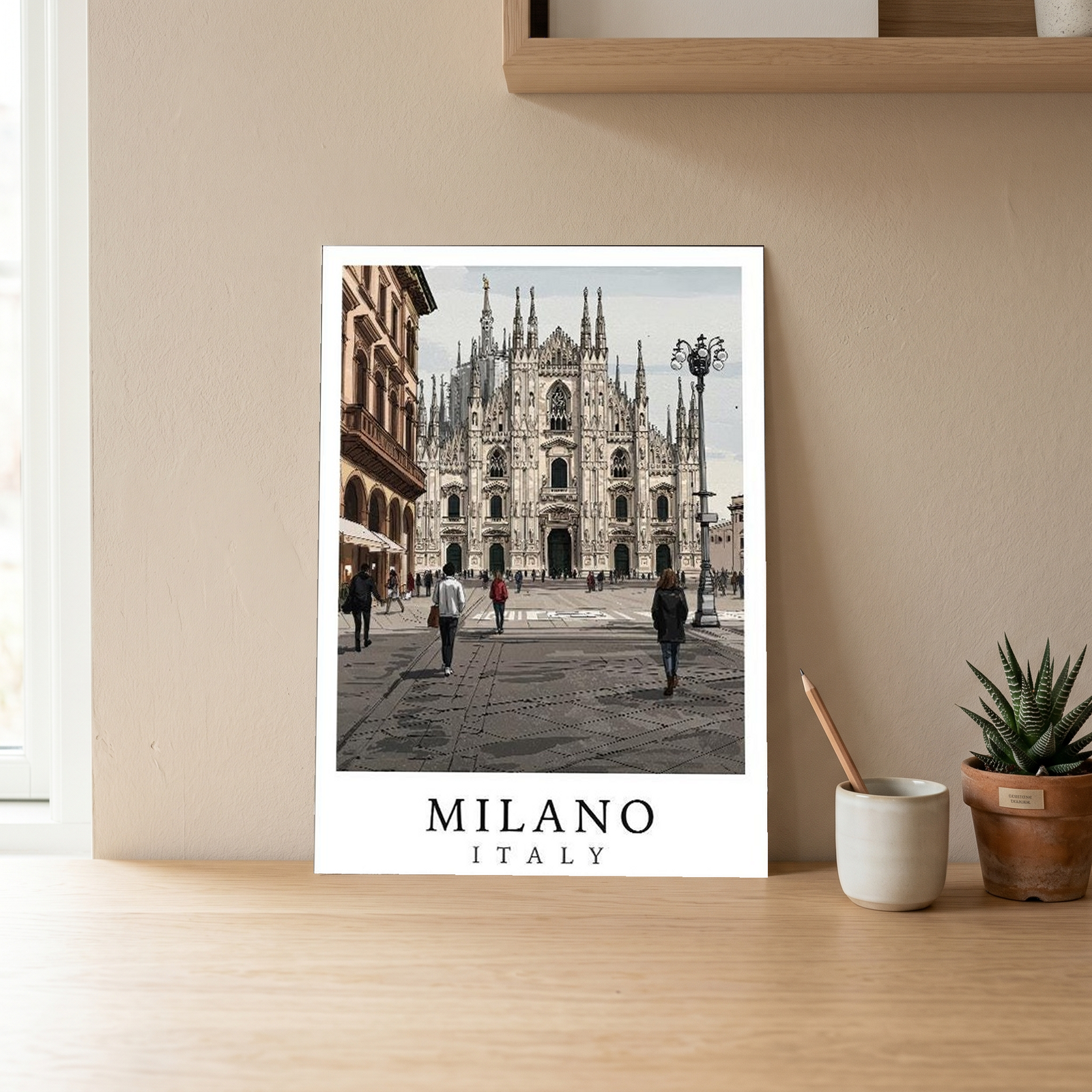 Milano Italy Travel Poster — Duomo Piazza Daytime Cityscape Print