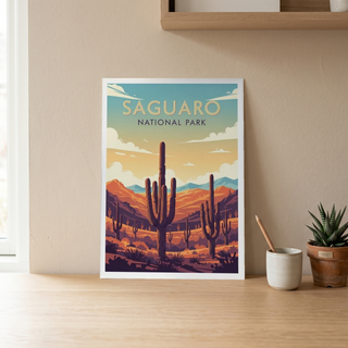 Saguaro National Park Poster — Vintage Arizona Cactus Desert Sunset Print