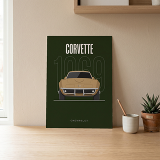 Chevrolet Corvette 1969 Minimalist Poster — Forest Green Muscle Car Line Art