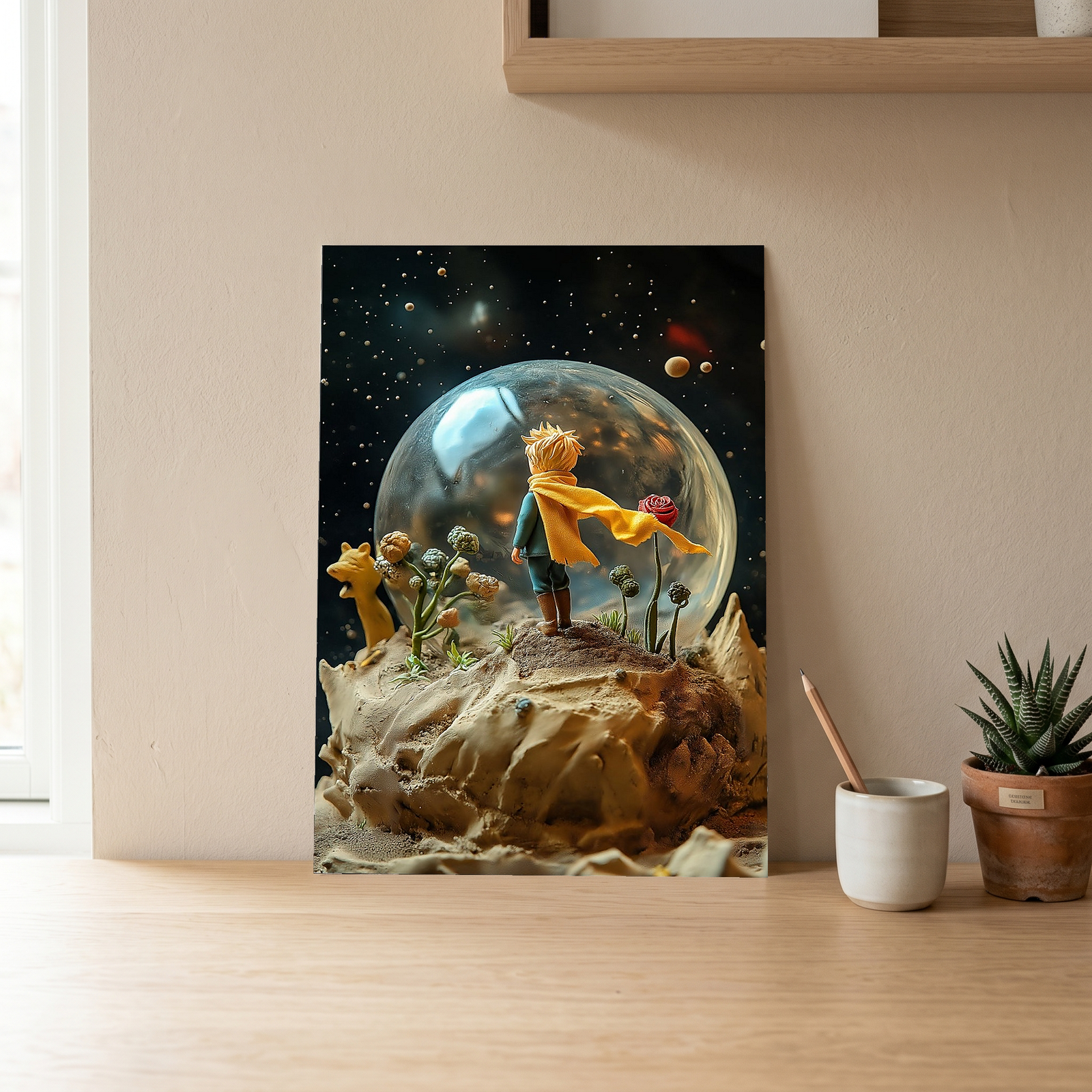 The Little Prince in a Snow Globe Wall Art Print — Saint-Exupéry Tribute Poster
