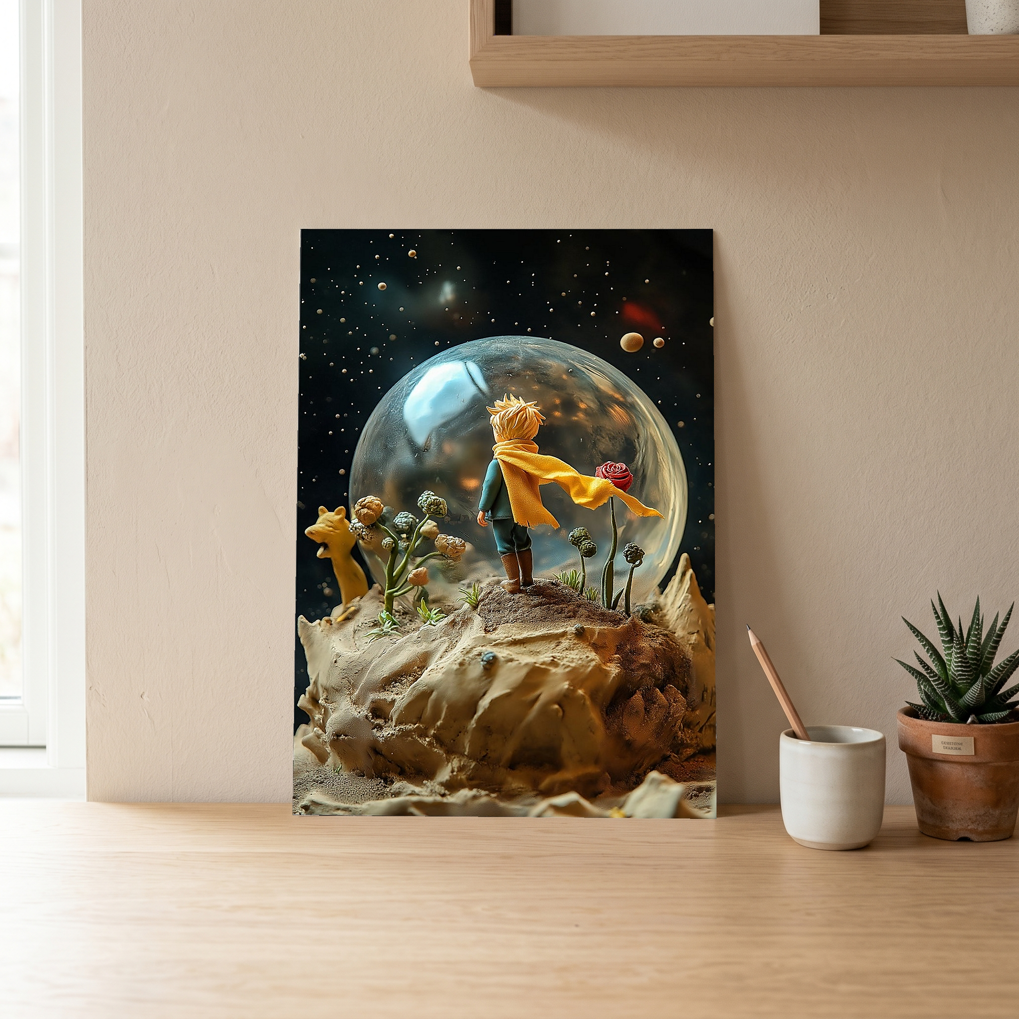 The Little Prince in a Snow Globe Wall Art Print — Saint-Exupéry Tribute Poster