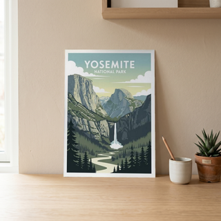 Yosemite National Park Poster — Vintage California El Capitan Half Dome Waterfall Print