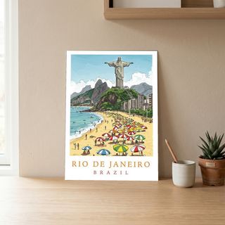 Rio de Janeiro Brazil Travel Poster — Christ Redeemer Copacabana Print