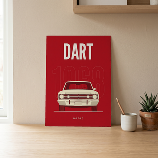 Dodge Dart 1968 Minimalist Poster — Ivory on Cherry Red Muscle Line Art