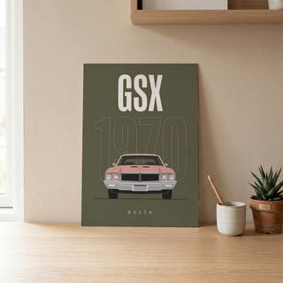 Buick GSX 1970 Minimalist Poster — Olive Sage Muscle Car Line Art