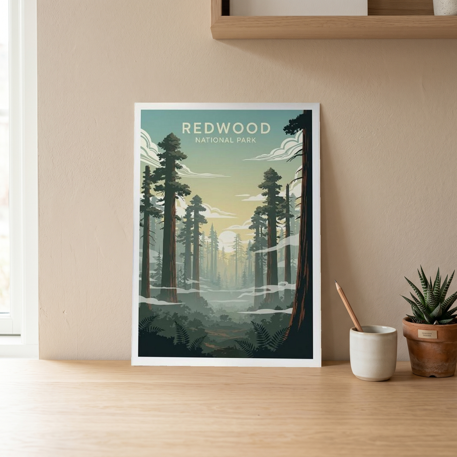 Redwood National Park Poster — Vintage California Towering Forest Print