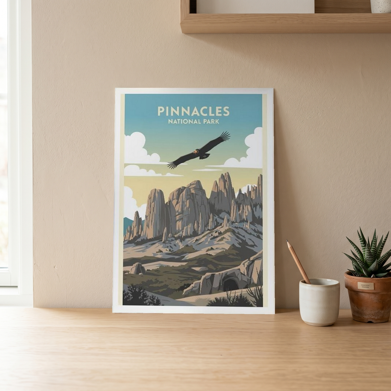 Pinnacles National Park Poster — Vintage California Condor Rock Spires Print