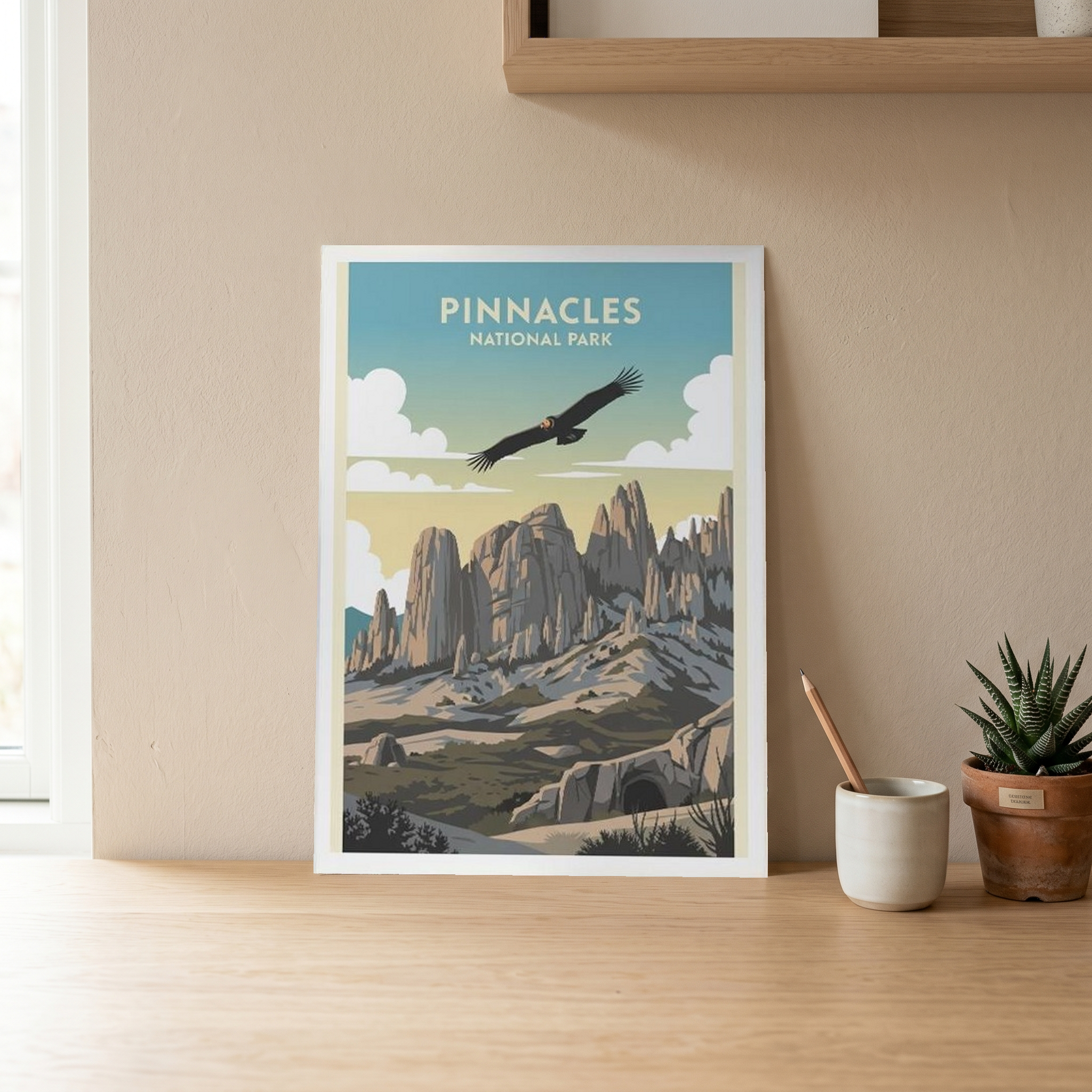Pinnacles National Park Poster — Vintage California Condor Rock Spires Print