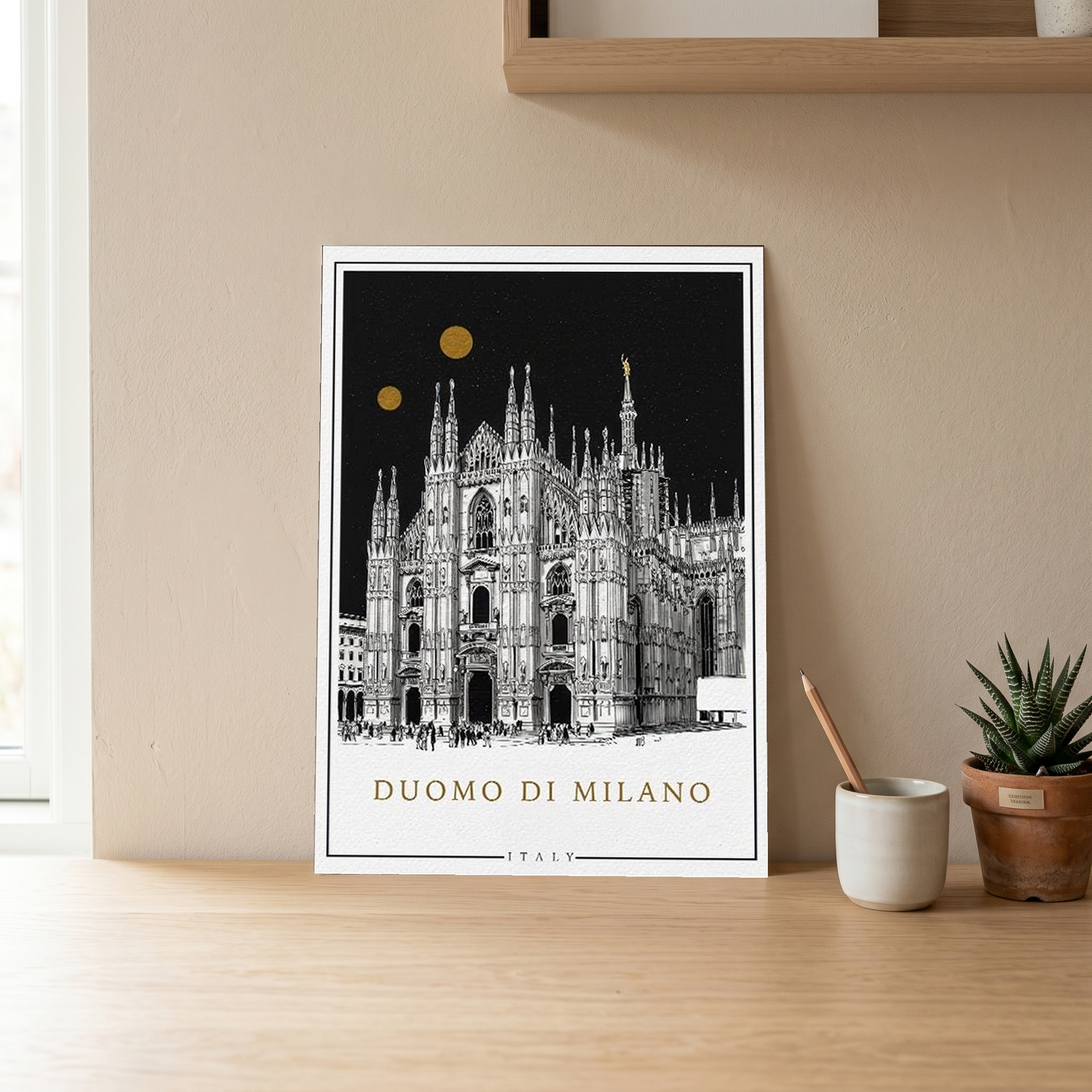Duomo di Milano Italy Poster — Milan Cathedral Gold Moons Print