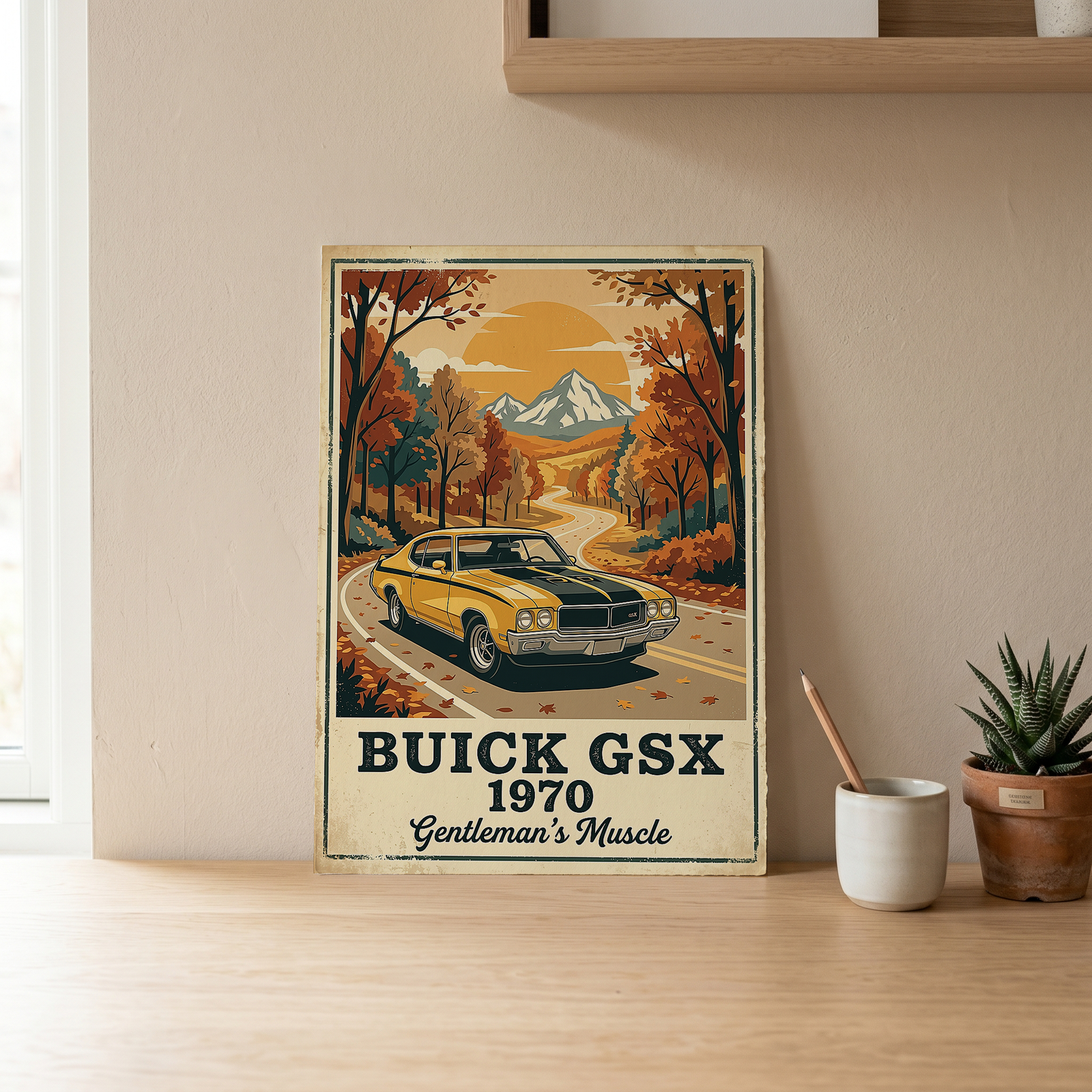 Buick GSX 1970 Poster — Vintage Muscle Car Fall Mountain Road Print