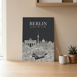 Berlin Line Art Print — Charcoal Brandenburg Gate TV Tower Skyline Wall Art