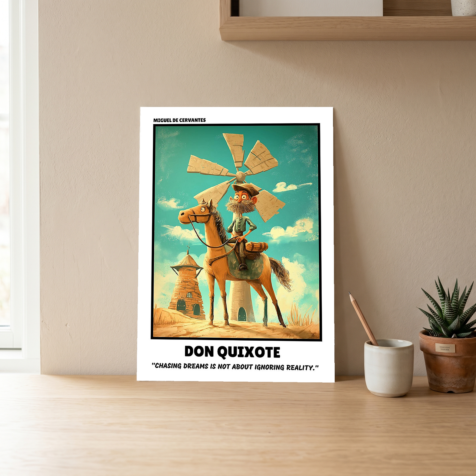 Don Quixote Poster - Chasing Dreams Literary Quote Wall Art Print