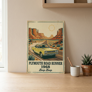 Plymouth Road Runner 1968 Poster — Vintage Muscle Car Monument Valley Print