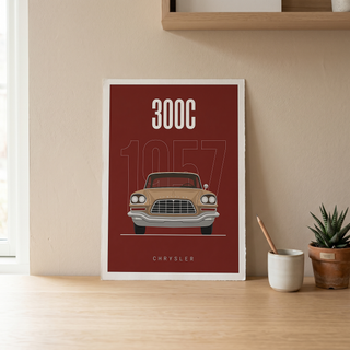 Chrysler 300C 1957 Minimalist Poster — Crimson Letter Series Line Art