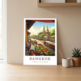 Bangkok Thailand Travel Poster — Floating Market Wat Arun Print