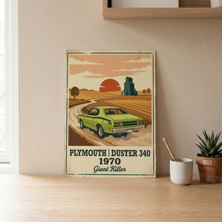 Plymouth Duster 340 1970 Poster — Vintage Muscle Car Country Wheat Print