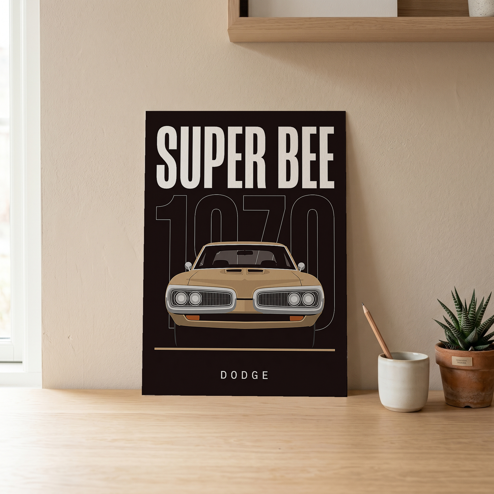 Dodge Super Bee 1970 Minimalist Poster — Black Muscle Car Line Art