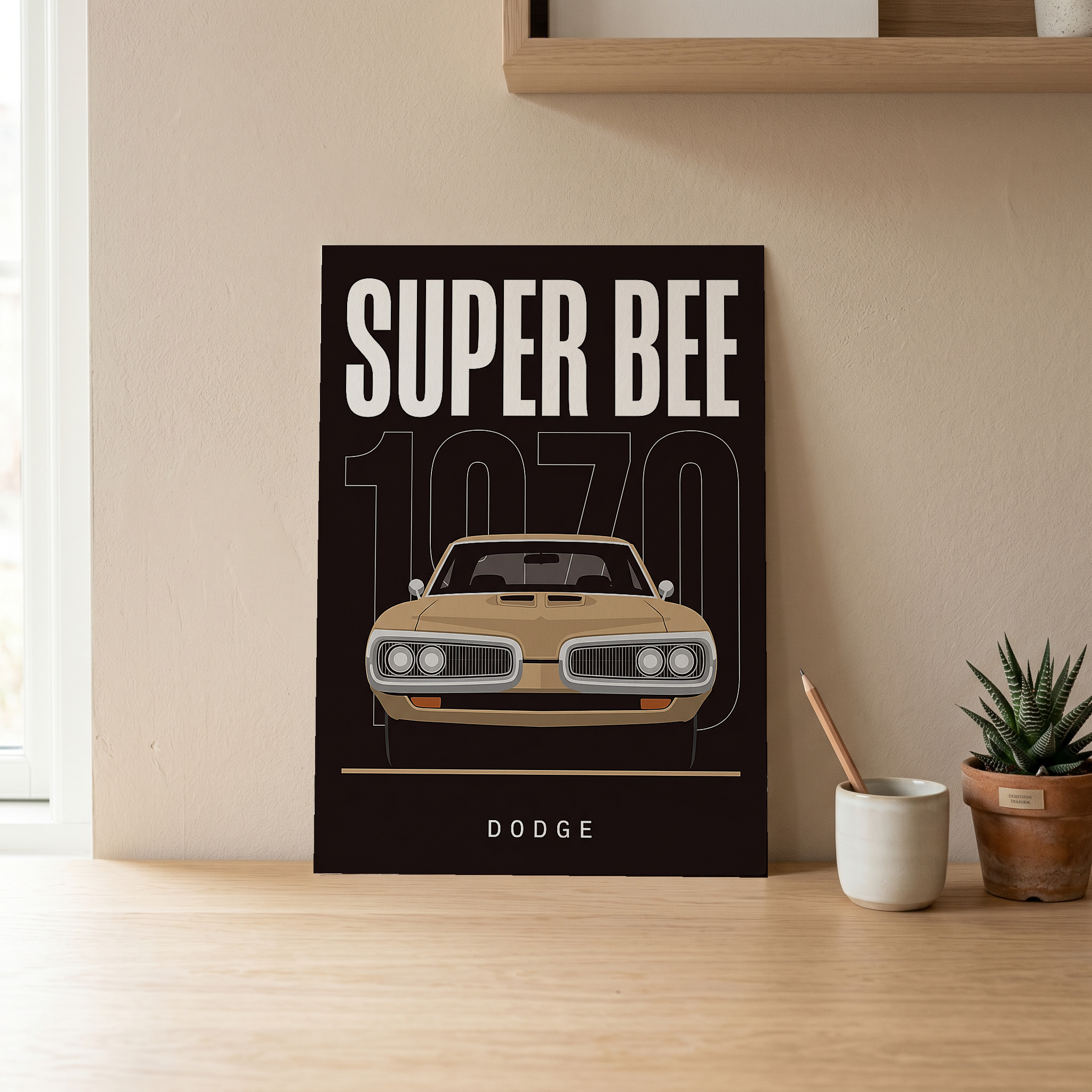 Dodge Super Bee 1970 Minimalist Poster — Black Muscle Car Line Art