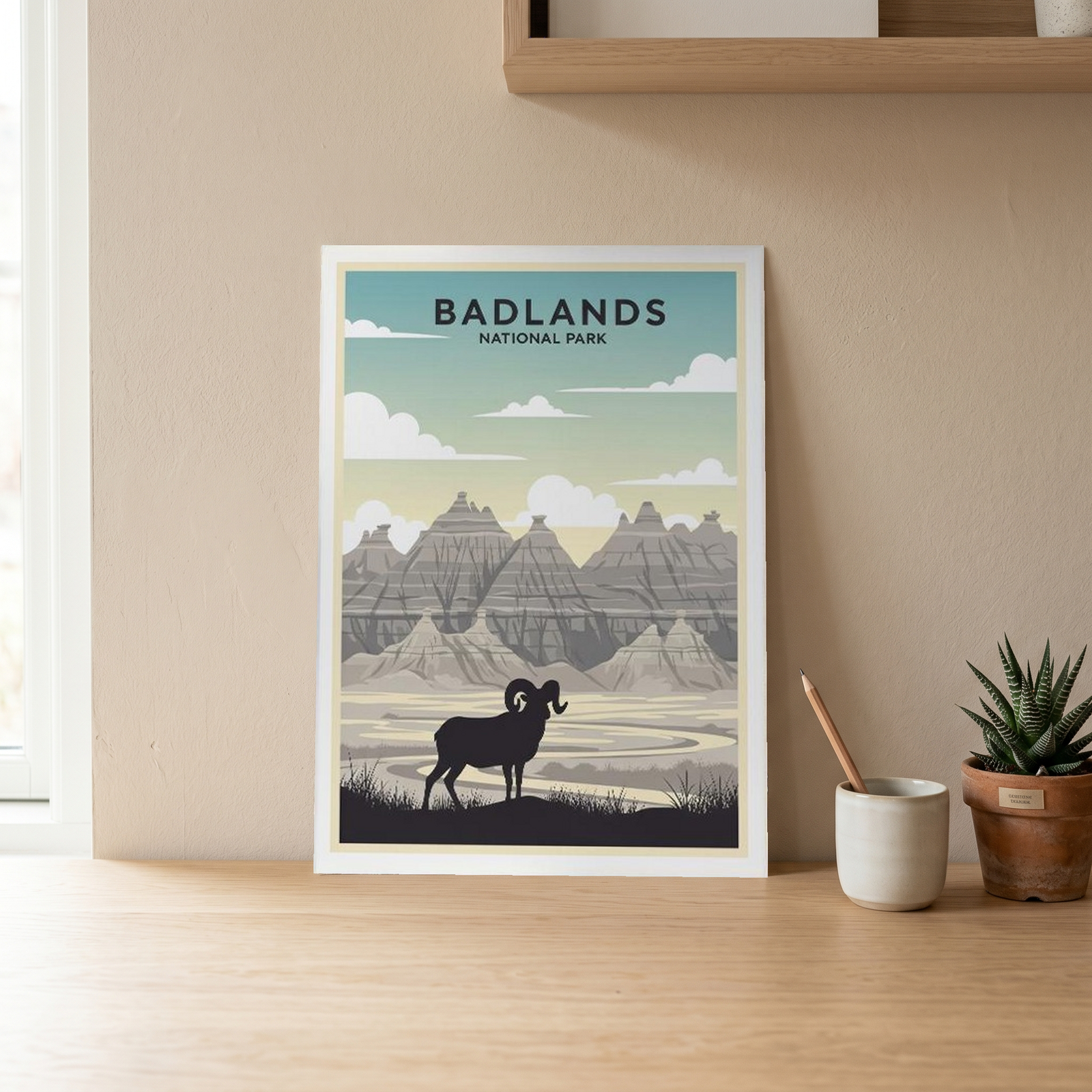 Badlands National Park Poster — Vintage Bighorn Sheep South Dakota Print