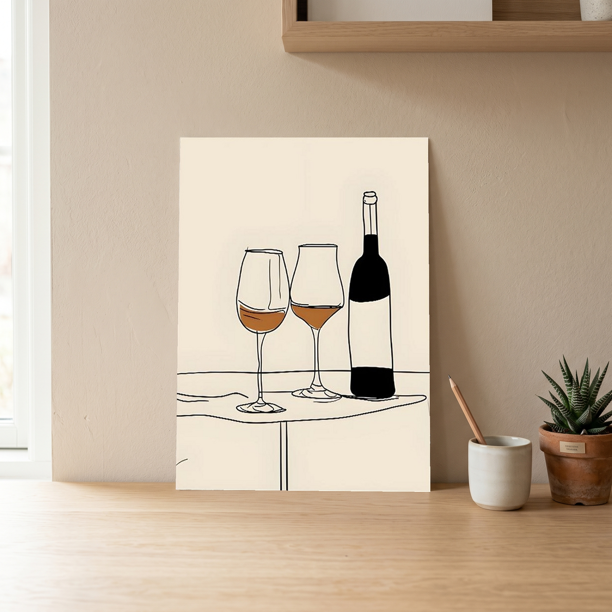 Minimalist Wine Line Art Print – Modern Kitchen & Bar Cart Poster