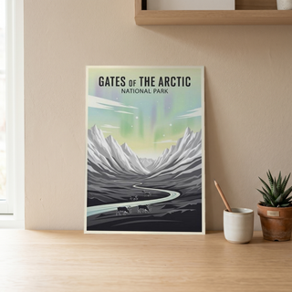 Gates of the Arctic National Park Poster — Vintage Alaska Aurora Caribou Print
