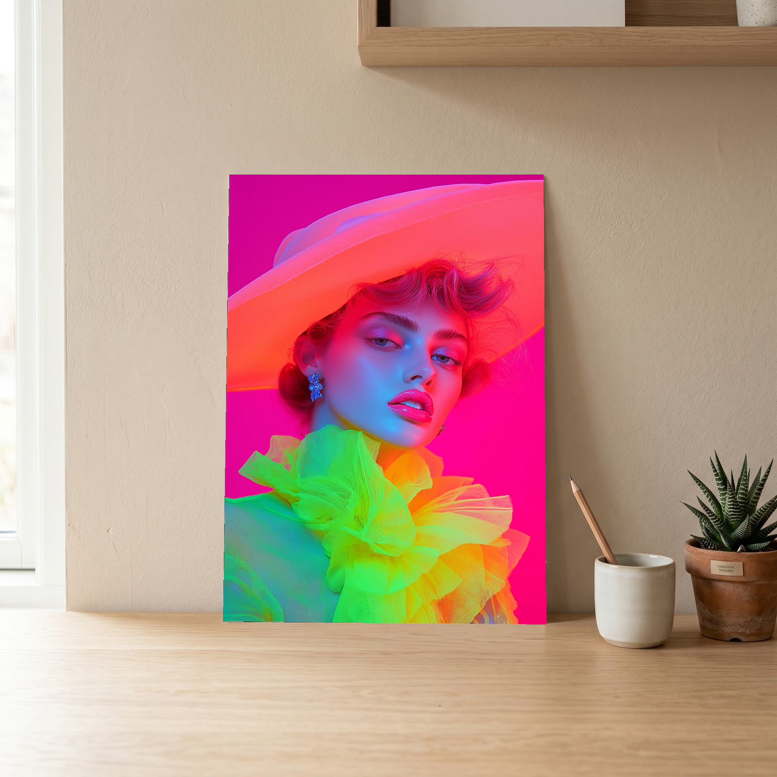 Hat and Hues Wall Art Print — Neon Pop Portrait Poster