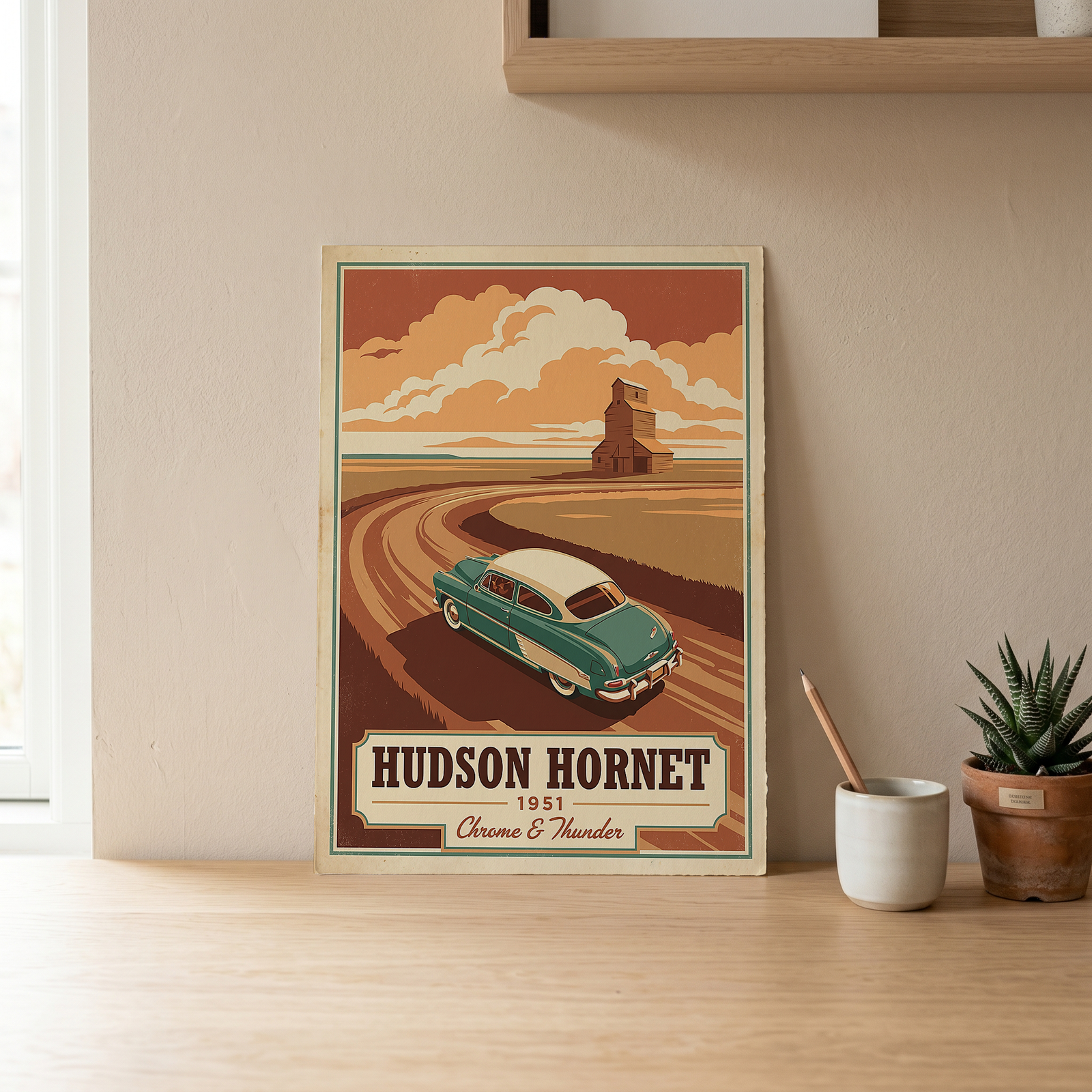 Hudson Hornet 1951 Poster — Vintage NASCAR Stock Car Prairie Print