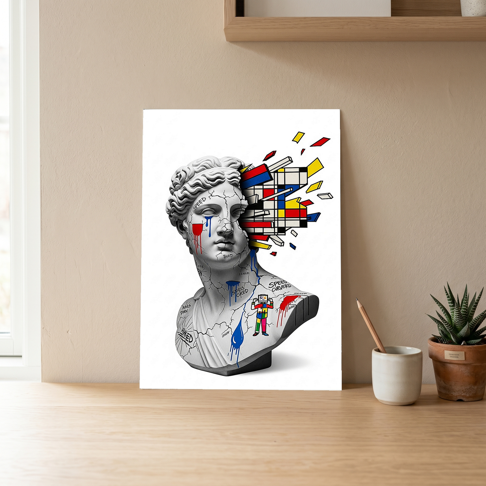 Mondrian Explosion — Surreal Venus Bust Wall Art Print
