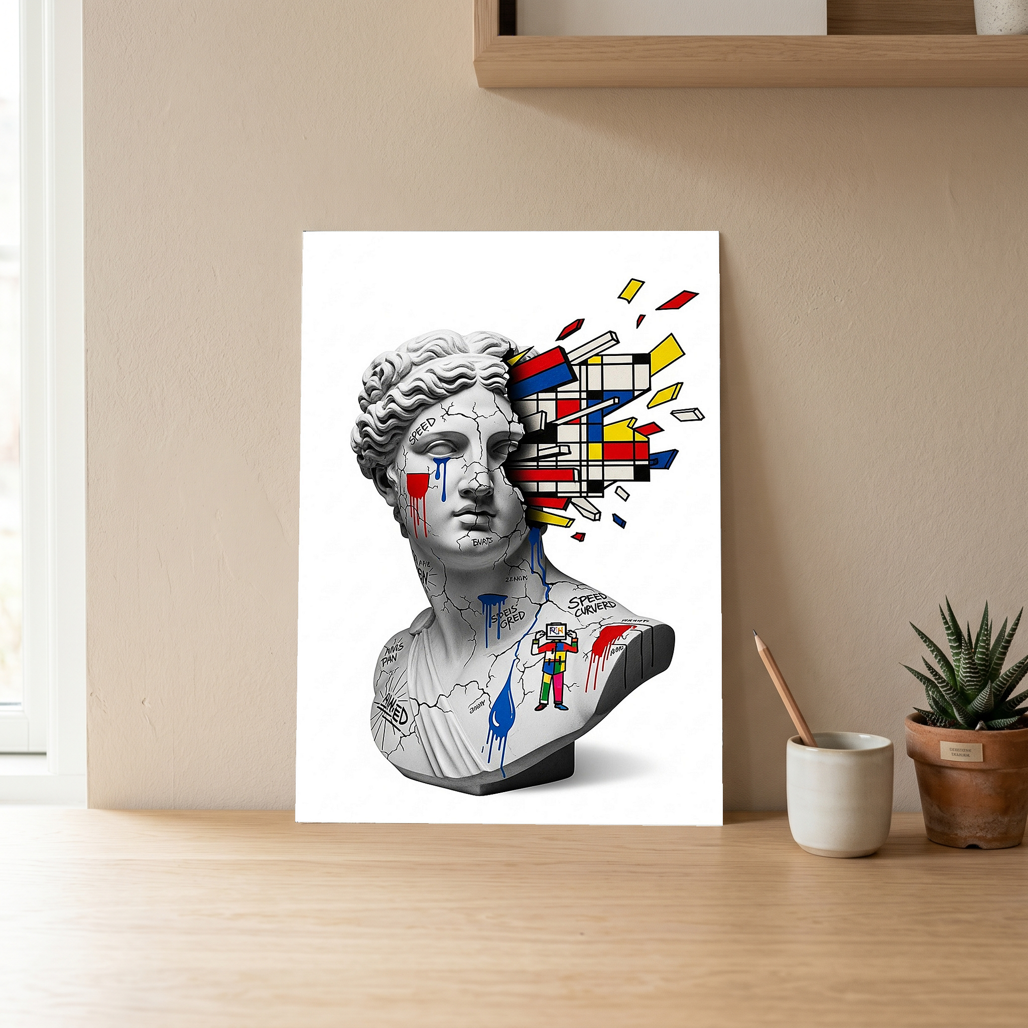 Mondrian Explosion — Surreal Venus Bust Wall Art Print