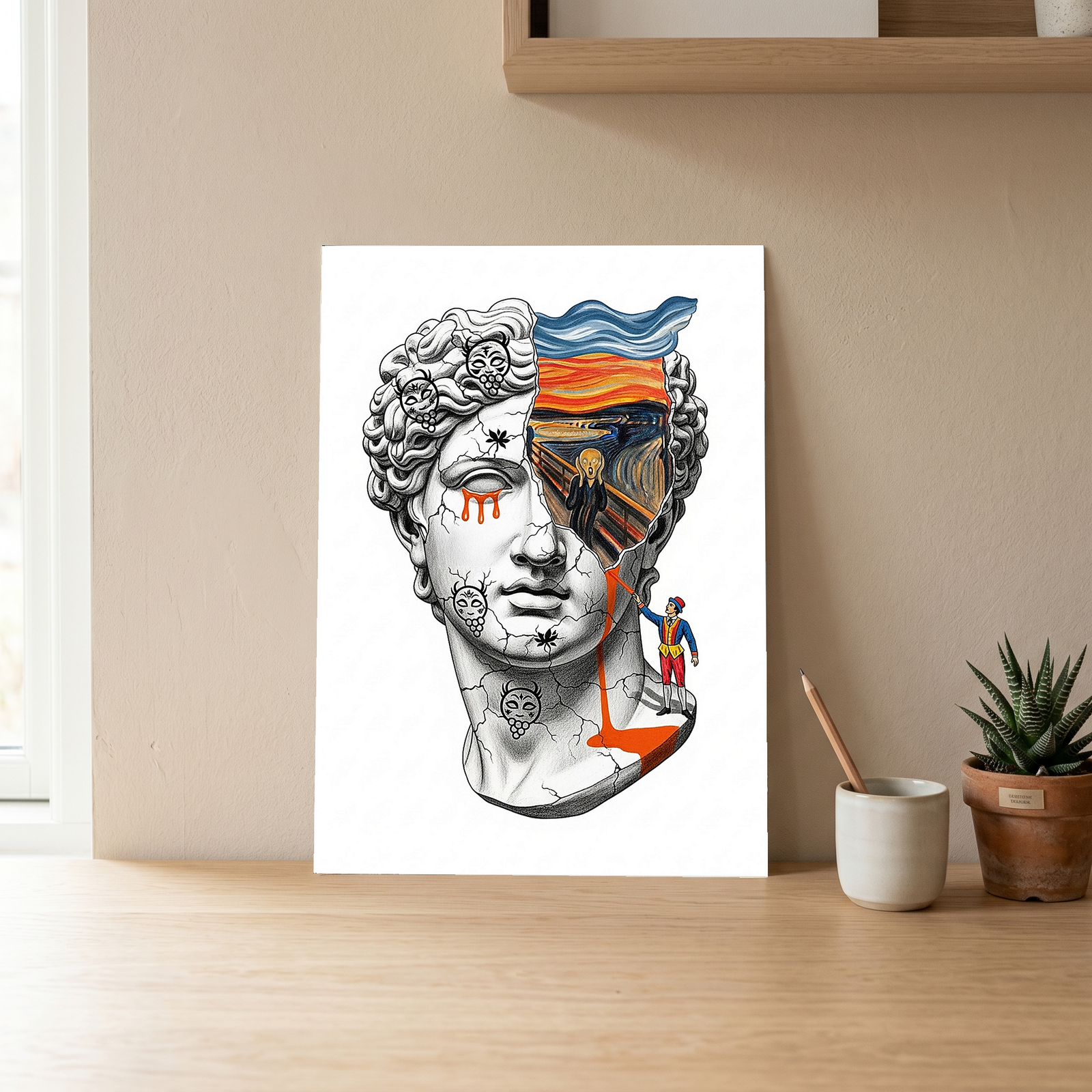 The Scream David — Surreal Renaissance Bust Wall Art Print