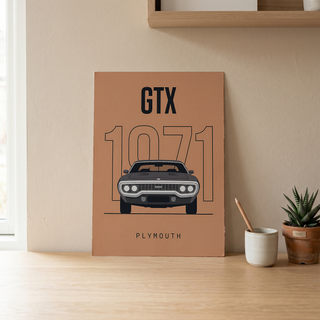 Plymouth GTX 1971 Minimalist Poster — Peach B-Body Muscle Line Art